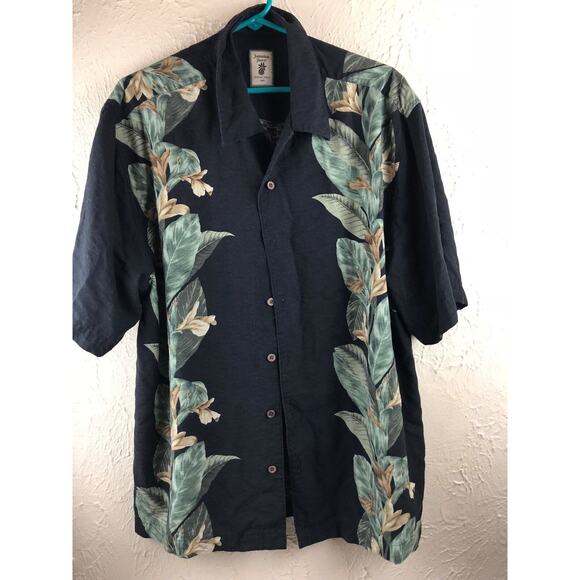 Jamaica Jaxx Black Silk Flowers Hawaiian Leaves Summer Beach Large Shirt Large - Picture 1 of 7